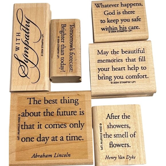 Stampin Up! Rubber Stamp Set Of 6 Sympathy & Encouragement Sentiments Wood Mount - Picture 1 of 3